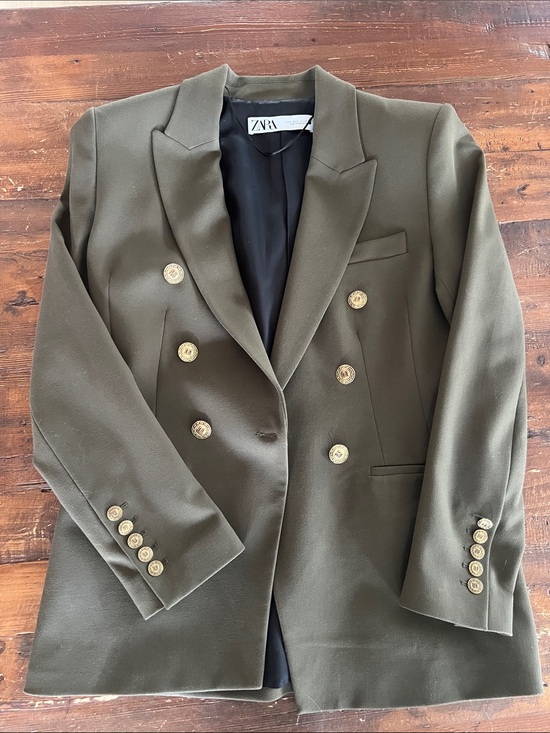 Zara Jackets & Blazers - Zara Olive Green Double-Breasted Blazer with Gold Buttons